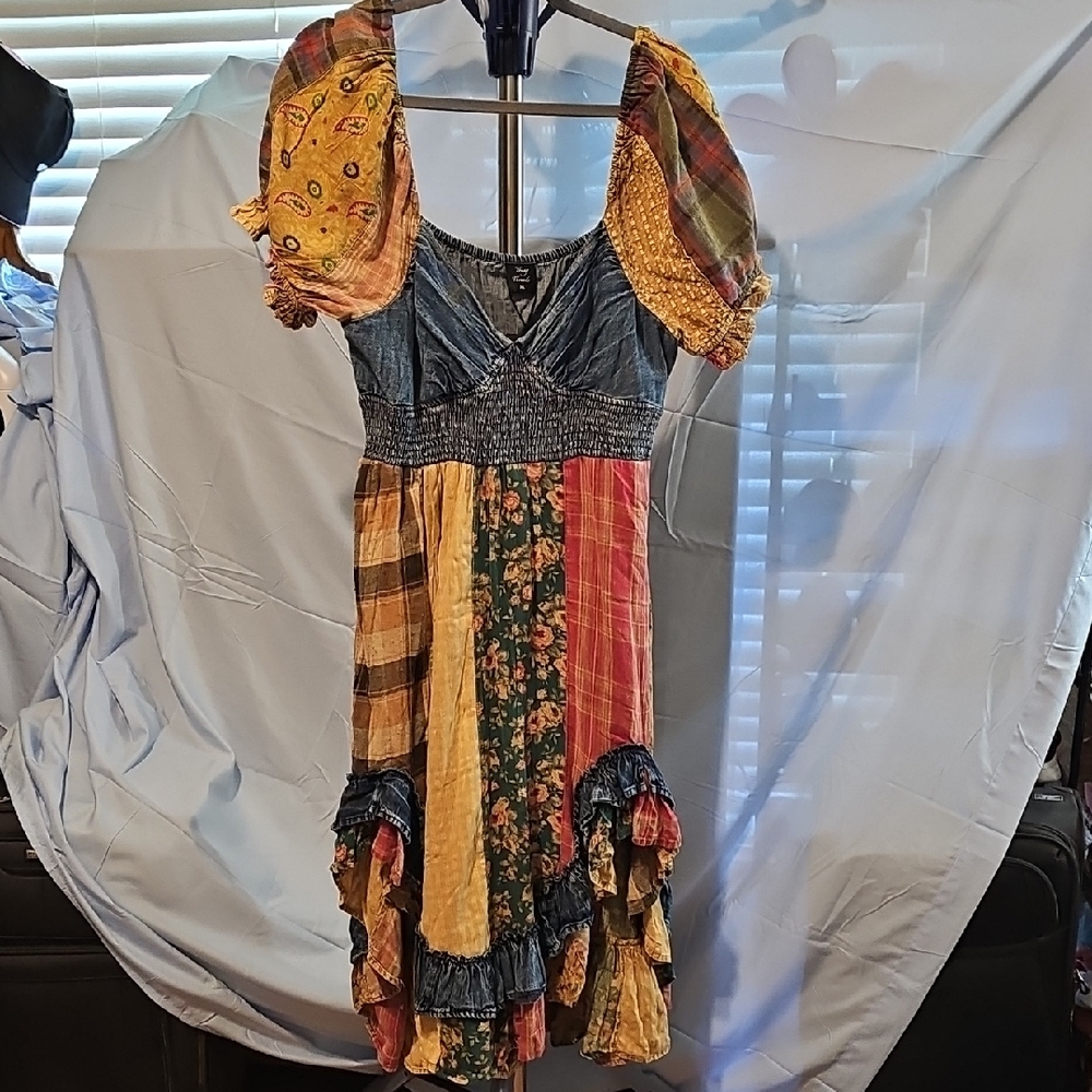 POL Multicolor Patchwork Midi Dress